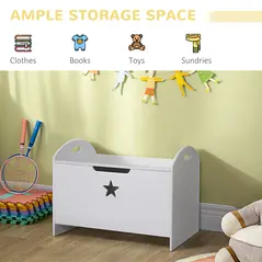 HOMCOM Kids Wooden Toy Box Organizer Children's Toy Storage with Lid Safety Hinge Side Handle Playroom Furniture White - 5