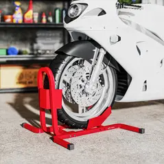 HOMCOM Metal Motorcycle Motorbike Wheel Chock Locking Stand System 17", 19", 21"/43, 48, 51 cm Front Wheels Steel Adjustable Fixing Tyre Holder Support - 2