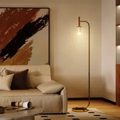 HOMCOM LED Floor Lamp for Living Room with Glass Lampshade, Modern Standing Lamp with Foot Switch, Adjustable Brightness, 2700K for Bedroom, Gold Tone - 2