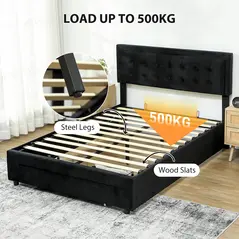 HOMCOM King Size Ottoman Bed Frame, with Front Drawer - Black - 6