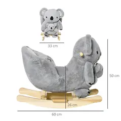 HOMCOM Kids Toddler Rocking Horse Plush Ride On Koala Rocker Wooden Base Seat Safety Belt w/ Gloved Doll Toy for 18-36 Months Grey - 3
