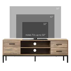 HOMCOM Light Industrial-Style TV Stand Cabinet - Brown/Black - 6