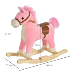 HOMCOM Kids Plush Rocking Horse w/ Sound Moving Mouth Wagging Tail Children Rocker Ride On Toy Gift 3-6 Years Pink - 3