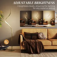 HOMCOM LED Floor Lamp with 3 Adjustable Brightness, Modern Dimmable Standing Lamp with Foot Switch for Bedroom, Living Room, Gold Tone - 5