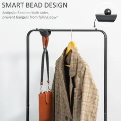 HOMCOM Metal Clothes Rack with Shoe Storage, Clothing Rail on Wheels, Freestanding Hall Tree, Coat Stand with 2 Storage Shelf, Black - 5