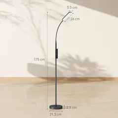 HOMCOM LED Floor Lamp, Standing Lamp with Remote & Touch Control, Stepless Dimmable Colours Temperature & Brightness, 360° Adjustable Gooseneck, 1 Hour Timer, Memory Function for Living Room, Black - 3