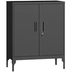 HOMCOM Metal Storage Cabinet with Lock and Adjustable Shelves - Black - 1