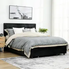 HOMCOM King Size Ottoman Bed Frame, with Front Drawer - Black - 8