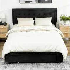 HOMCOM King Size Ottoman Bed Frame, with Front Drawer - Black - 2
