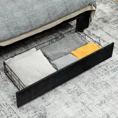 HOMCOM King Size Ottoman Bed Frame, with Front Drawer - Black - 9