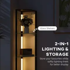 HOMCOM LED Floor Lamp with Shelves, Dimmable Standing Lamp with Foot Switch for Living Room, Bedroom, Black - 4