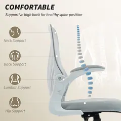 HOMCOM Mesh Office Chair with Foldable Backrest - Light Grey - 4