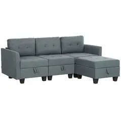 HOMCOM 'L' Shape Modular Sofa, with Storage - Dark Grey - 1