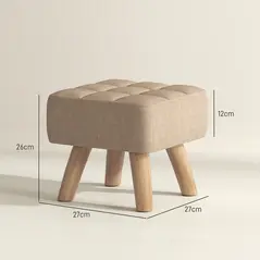 HOMCOM Linen-Look Square Padded Footstool - Brown - 3