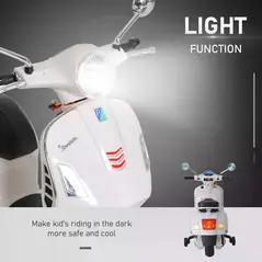 HOMCOM Kids Ride On Vespa Motorcycle W/LED Lights - White - 6