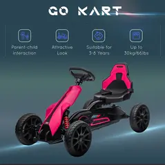 HOMCOM Kids Pedal Go Kart, with Adjustable Seat, EVA Wheels, Seat, Handbrake - Pink - 7