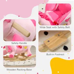HOMCOM Kids Rocking Horse Ride on Unicorn with Songs, Wooden Base, Seatbelt, for Ages 18-36 Months, Pink - 7