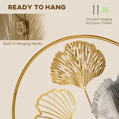 HOMCOM Large Metal Wall Art, Modern Hanging Wall Sculpture with Unique Multi-leaf Design, Horizontal or Vertical Metal Hanging Decoration for Living Room Bedroom Entryway, Gold Silver - 5
