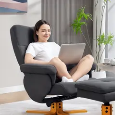 HOMCOM Linen-Look Recliner, with Storage Ottoman - Grey - 9