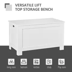 HOMCOM Lift Top Storage Chest Toy Box Organizer with Lid and Safety Hinges for Bedroom Entryway Living Room - White - 7