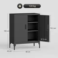 HOMCOM Metal Storage Cabinet with Lock and Adjustable Shelves - Black - 3