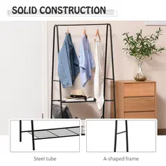 HOMCOM Metal Clothes Rack Coat Garment Hanger Hallway Organiser Hanging Rail Stand 2-tier Shoe Shelving A Shaped 77L x 45W x 153H cm Black - 5