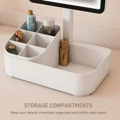 HOMCOM Makeup Mirror with Lights, Rechargeable Vanity Mirror w/ Touch Screen, 2 Lighting Modes and 180° Rotation, White - 8