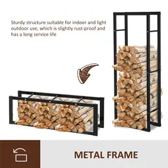 HOMCOM Metal Firewood Log Holder Tall Firewood Rack Indoor Outdoor Fireplace Wood Storage Shelf, Black, 60Wx25Dx150Hcm - 6