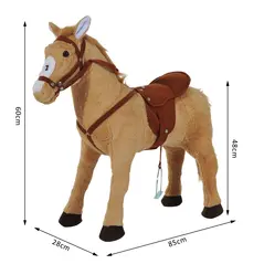 HOMCOM Kids Ride On Standing Horse Cuddly Toy Children Plush Soft Pony Gift w/ Neigh Sound or 2 Years and Up Beige - 3