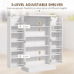 HOMCOM Kitchen Cupboard 6-tier Door Racks Freestanding Multi-Storage with Adjustable Shelves, White - 6