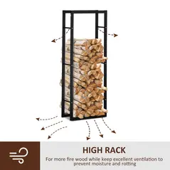 HOMCOM Metal Firewood Log Holder Tall Firewood Rack Indoor Outdoor Fireplace Wood Storage Shelf, Black, 60Wx25Dx150Hcm - 5