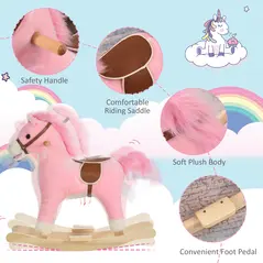 HOMCOM Kids Plush Rocking Horse w/ Sound Moving Mouth Wagging Tail Children Rocker Ride On Toy Gift 3-6 Years Pink - 7