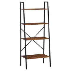 HOMCOM Ladder Shelf, Bookshelf, 4-Tier Industrial Storage Rack for Living Room, Bedroom, Kitchen, Rustic Brown and Black - 1