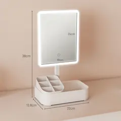 HOMCOM Makeup Mirror with Lights, Rechargeable Vanity Mirror w/ Touch Screen, 2 Lighting Modes and 180° Rotation, White - 3