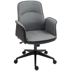 HOMCOM Linen and Faux Leather Mix Office Chair - Grey - 1