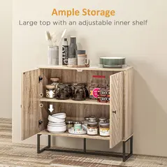 HOMCOM MDF 2-Tier Storage Cabinet Steel Frame Handles Tabletop Unique Home Style Organiser, 80H x 80L x 29.5Wcm-Oak - 5