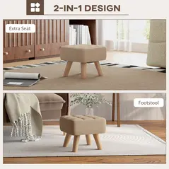 HOMCOM Linen-Look Square Padded Footstool - Brown - 4