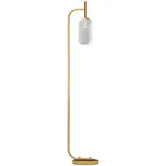 HOMCOM LED Floor Lamp for Living Room with Glass Lampshade, Modern Standing Lamp with Foot Switch, Adjustable Brightness, 2700K for Bedroom, Gold Tone - 1