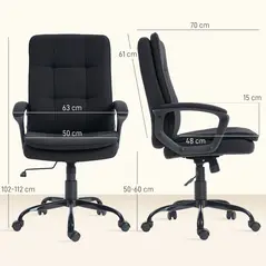 HOMCOM Linen-Look Double-Padded Office Chair - Black - 3