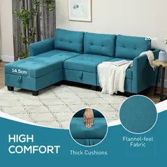 HOMCOM 'L' Shape Modular Sofa, with Storage - Light Blue - 6