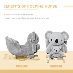HOMCOM Kids Toddler Rocking Horse Plush Ride On Koala Rocker Wooden Base Seat Safety Belt w/ Gloved Doll Toy for 18-36 Months Grey - 6