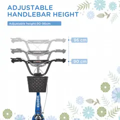 HOMCOM Kids Scooter, Kick Stunt Scooter with Adjustable Handlebar, Dual Brakes, Basket, Cupholder, Mudguard, 16" Inflatable Rubber Wheels, for 5-12 years, Blue - 4