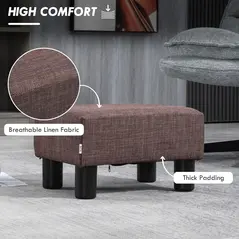 HOMCOM Linen Fabric Footstool Ottoman Cube with 4 Plastic Legs, Brown - 4
