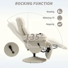HOMCOM Manual Recliner Chair with Footrest, Upholstered Reclining Armchair with Adjustable Backrest and Cup Holder, PU Leather Swivel Chair for Living Room, Bedroom, Cream White - 4