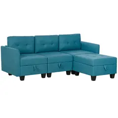 HOMCOM 'L' Shape Modular Sofa, with Storage - Light Blue - 1
