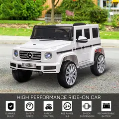 HOMCOM Mercedes Benz G500 Licensed 12V Kids Electric Ride On Car  Toy with Parental Remote Control Battery-powered 2 Motors Music Lights MP3 for 3-8 Years Old White - 5