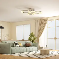 HOMCOM LED Ceiling Light, Modern 4 Rings Ceiling Lamp with Wall Switch Control, 40W 4350lm Flush Mount Ceiling Light with 3500K/4500K/6000K Colour Temperatures for Living Room, Bedroom, Silver Tone - 2