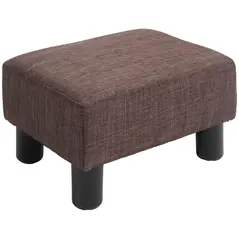 HOMCOM Linen Fabric Footstool Ottoman Cube with 4 Plastic Legs, Brown - 1