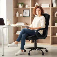 HOMCOM Linen-Look Double-Padded Office Chair - Black - 9