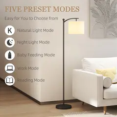 HOMCOM LED Floor Lamp with Remote Control - Black - 7